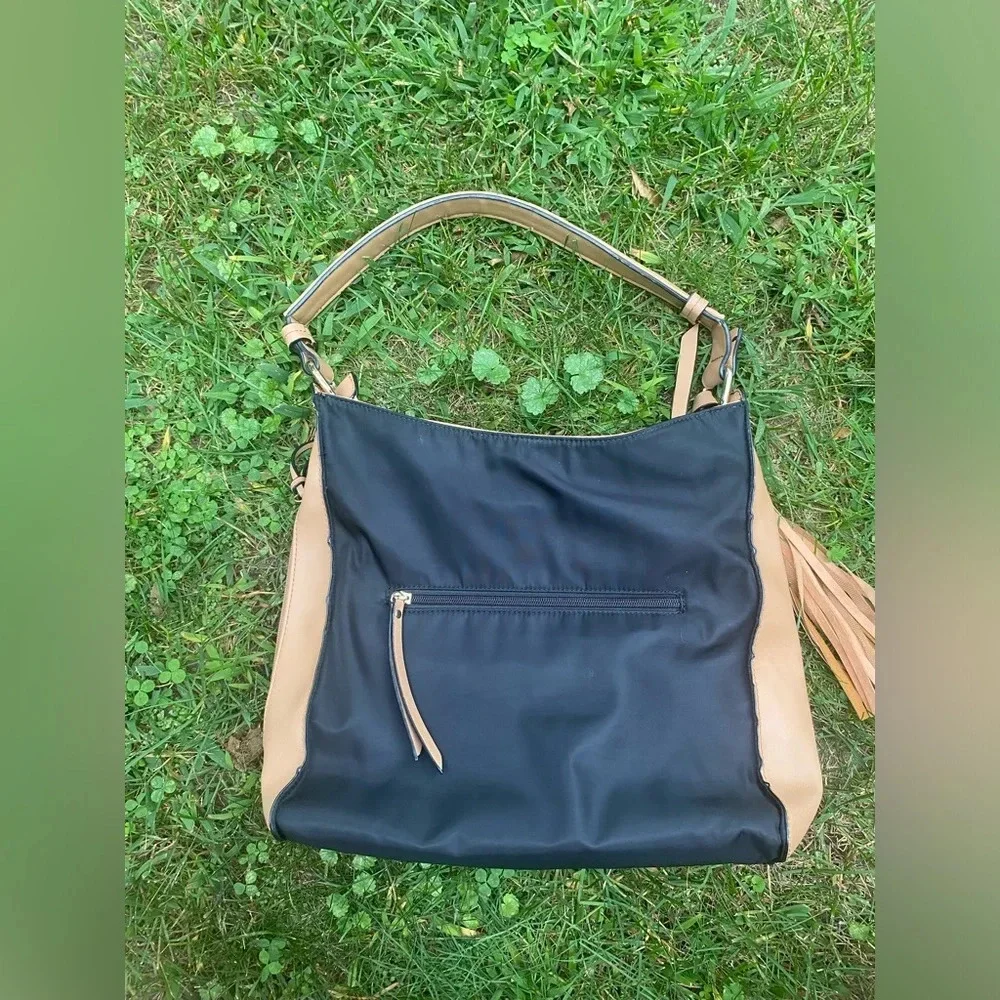 SONDRA‎ ROBERTS SQUARED Black/Tan Hobo Bag with Tassel